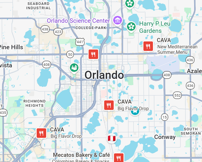 Map showing food access location in Orlando